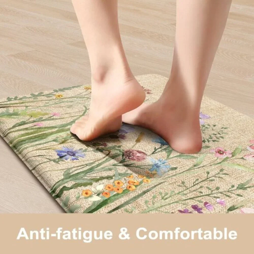 New Floral Anti-Fatigue Kitchen Mat Set, Non-Slip Cushioned Farmhouse Rugs